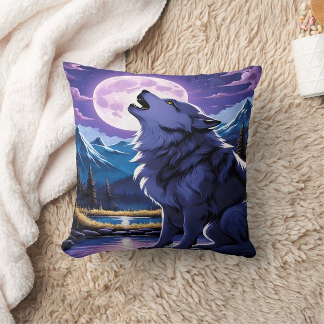 Almofada Majestoso Wolf Howling Sob Lua Cheia (Cobertor)