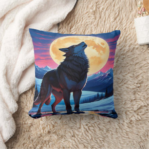 Almofada Majexpressa Wolf Howling no céu iluminado por Chei