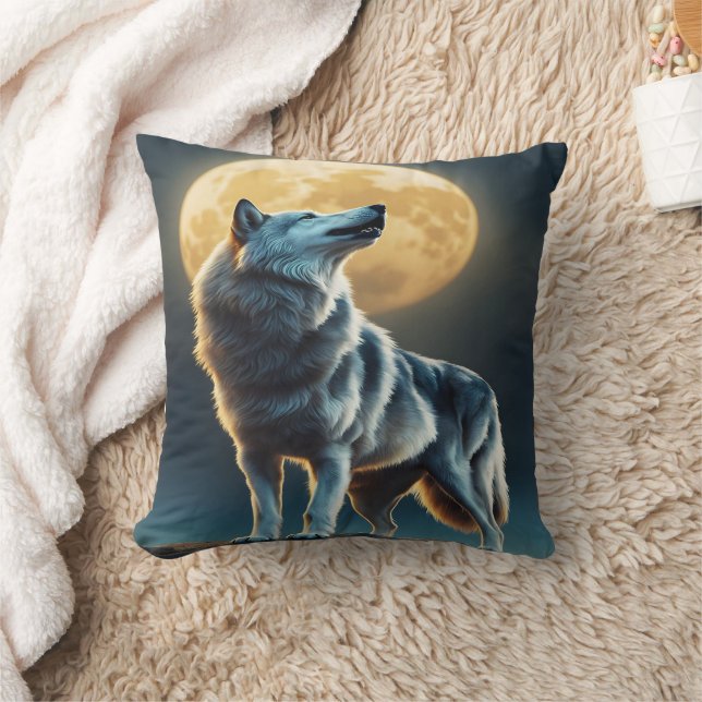 Almofada Majexpressa Wolf Howling sob luz do Cheio (Cobertor)