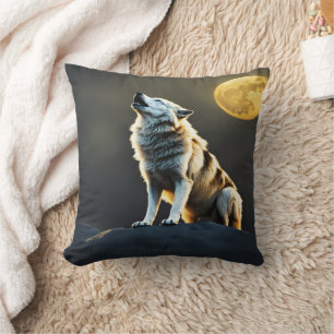 Almofada Majexpressa Wolf Howls abaixo da lua cheia