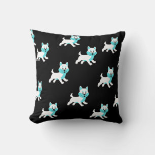 Almofada Malamute de Rouco Branco e Teal em Preto