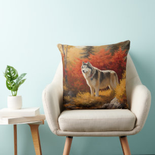 Almofada Malamute do Alasca nas Folhas do outono inspira-se