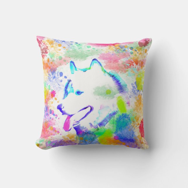 Almofada Malamute Dog Watercolor Retrato (Frente)