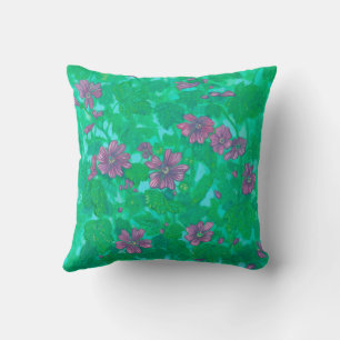 Almofada Mallow Bloom, Malva Flores de Verão Pintura Floral