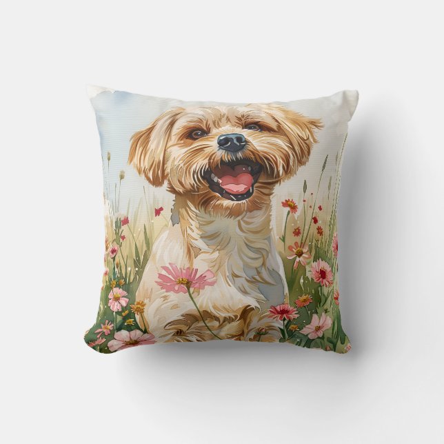 Almofada Maltese Watercolor Throw Pillow (Frente)