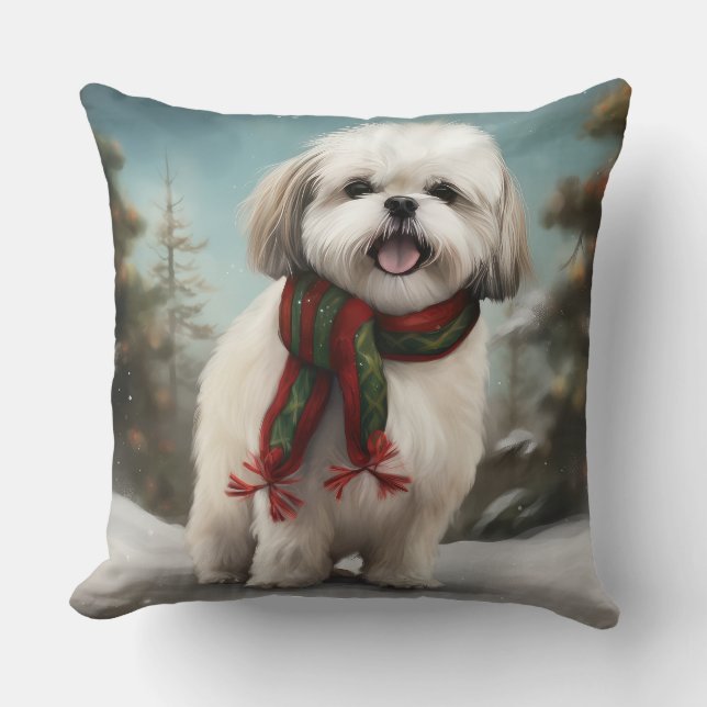 Almofada Malti Tzu Dog no Natal da Neve (Frente)