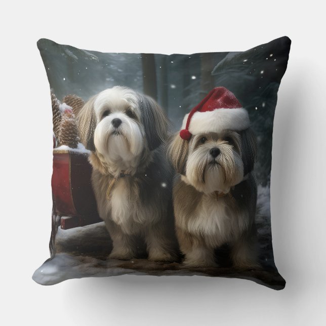 Almofada Malti tzu Snowy Sleigh Decoração de Natal (Frente)