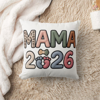 Almofada Mama 2026 Revelação de Bebê Nova Mamãe Tricô Textu