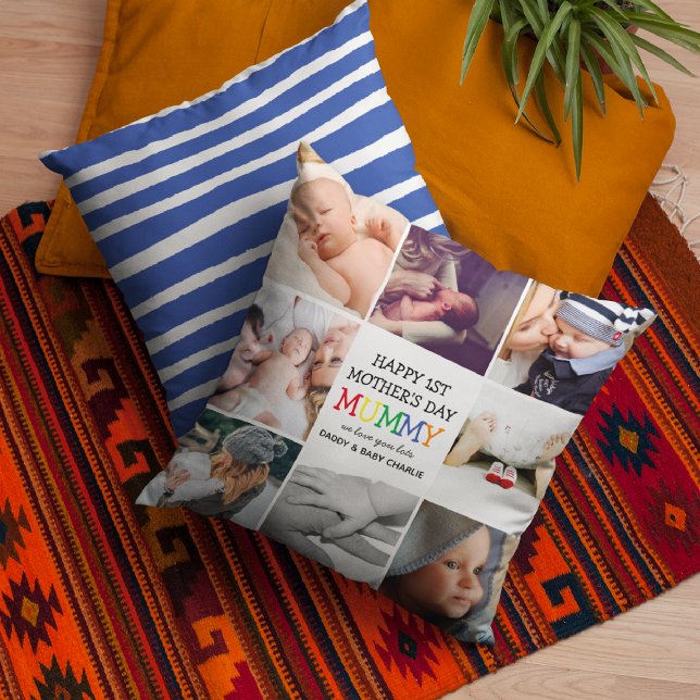Almofada Mamã do primeiro Dia de as mães | Colagem de Fotog (Criador carregado)