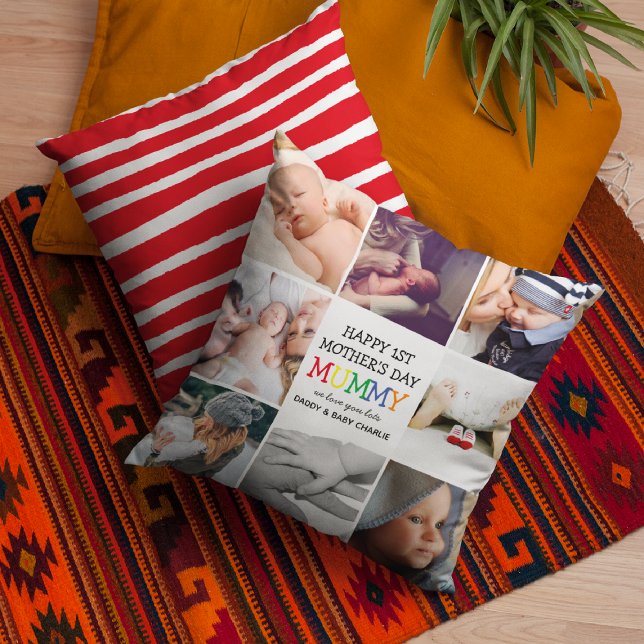 Almofada Mamã do primeiro Dia de as mães | Colagem de Fotog (Criador carregado)