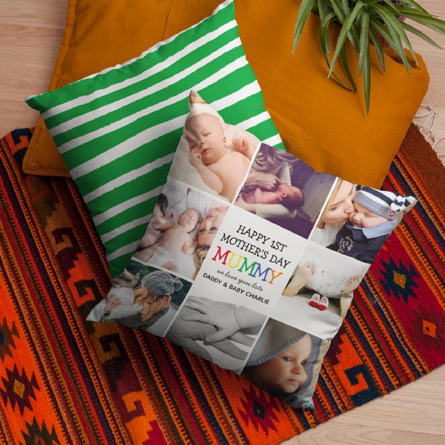 Almofada Mamã do primeiro Dia de as mães | Colagem de Fotog (Criador carregado)