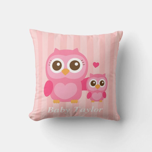 Almofada Mamãe e Eu, Coruja Bebê Fofa, Rosa (Frente)
