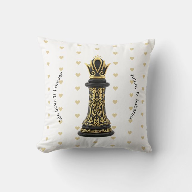 Almofada MAMÃE Rainha da minha vida, Roteiro Dourado Xadrez (Frente)