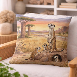 Almofada Mamãe Suricata e Filhotes Animais de Safari 