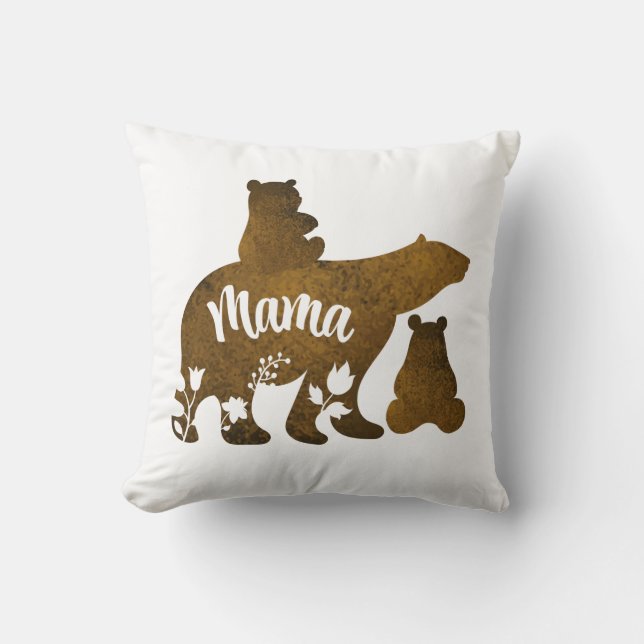 Almofada Mamãe Ursa com 2 Cubs Mãe de Dois (Frente)
