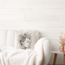 Almofada Man Black Line Art com estilo Flower Boho