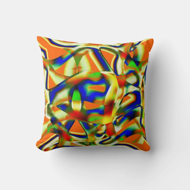 Almofada Manchas coloridas em faixas beges esverdeadas curv (Frente)