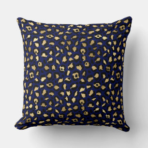 Almofada Manchas de leopardo elegantes em azul real e doura