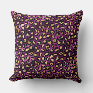 Almofada Manchas de leopardo elegantes em roxo escuro e fol