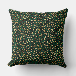 Almofada Manchas de Leopardo em Folha Dourada e Verde Escur