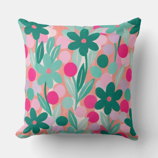 Almofada Manchas Florais em padrão rosa salmão (Frente)