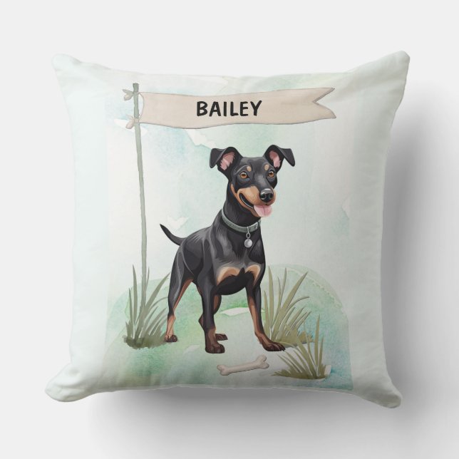 Almofada Manchester Terrier Watercolor Personalized Dog (Frente)
