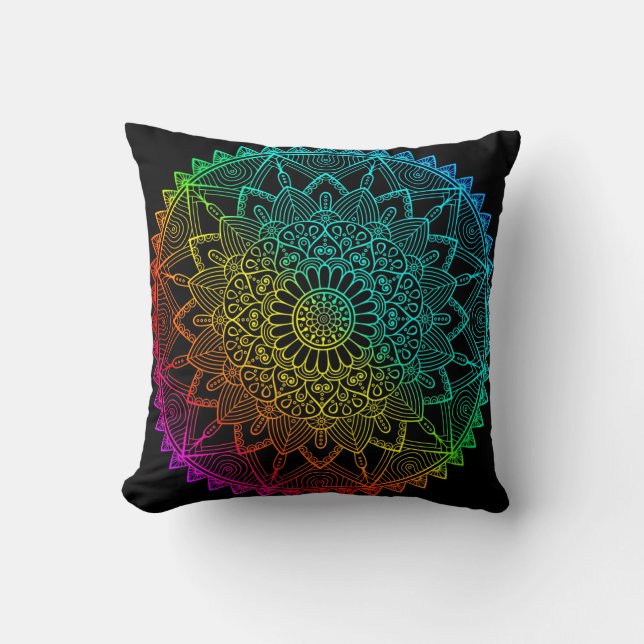 Almofada Mandala Arco-íris Preto (Frente)