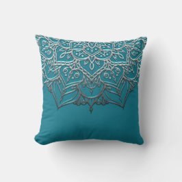 Almofada Mandala Azul Turquesa e Prata Elegante Minimal Mar