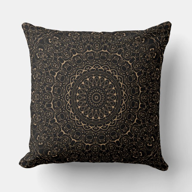 Almofada Mandala Bege de Camelo com Simetria Elegante (Frente)