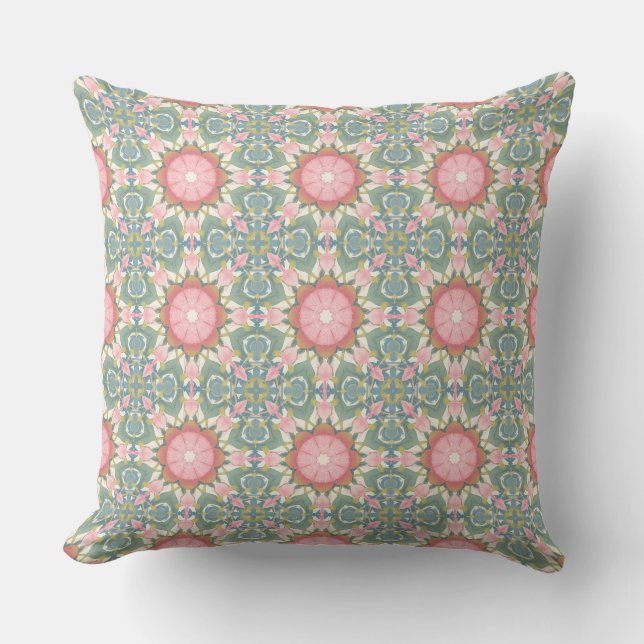 Almofada Mandala Boho Rosa e Turquesa (Frente)