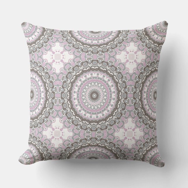 Almofada Mandala Cinza Suave e Rosa Blush (Frente)