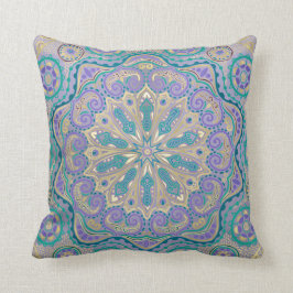 Almofada Mandala colorida bonito em azul e Dourado roxos