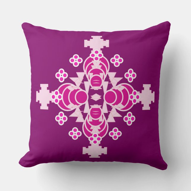 Almofada Mandala - cor-de-rosa pálido e ameixa (Frente)