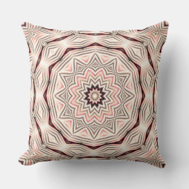 Almofada Mandala cremosa, rosa macio, branca e castanha.