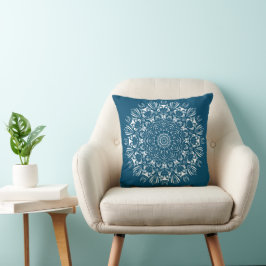 Almofada Mandala de coruja azul e branca