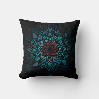 Almofada Mandala de Flor Aqua e Vermelha
