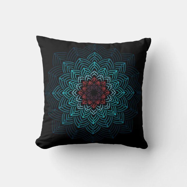 Almofada Mandala de Flor Aqua e Vermelha (Frente)