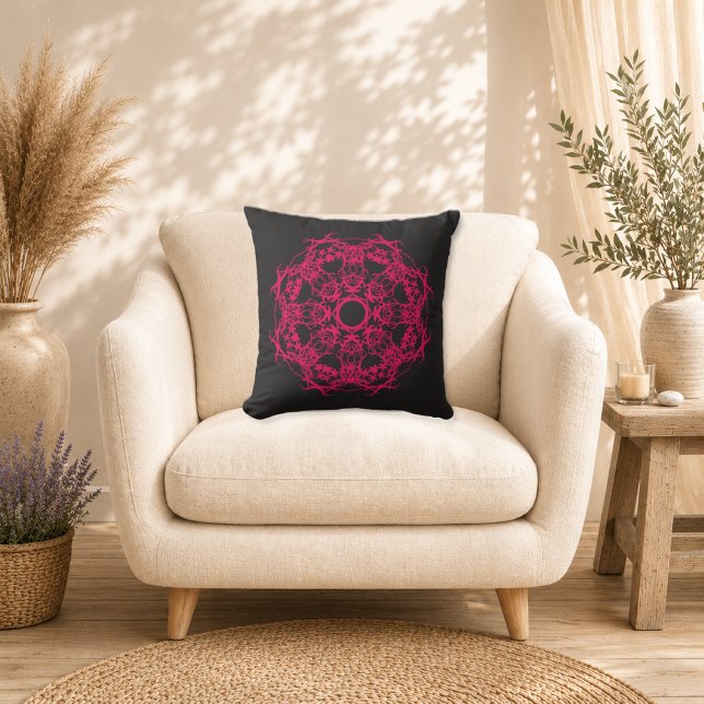 Almofada Mandala de Fuchsia à Meia-Noite (Criador carregado)