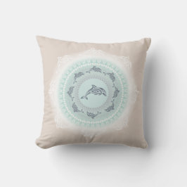 Almofada Mandala de Golfinhos Azul Claro Bege Costeiro