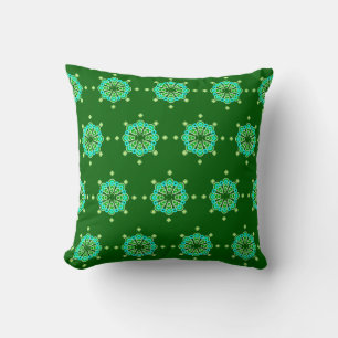 Almofada Mandala de oito pontos, verde de jade escuro e