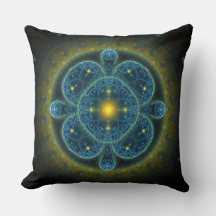 Almofada Mandala de ornamentado fractal azul