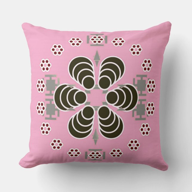Almofada Mandala de seis pontos - rosa e preto (Frente)
