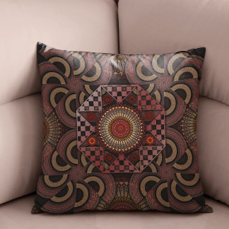 Almofada Mandala de semicírculo étnico com moldura mais sol