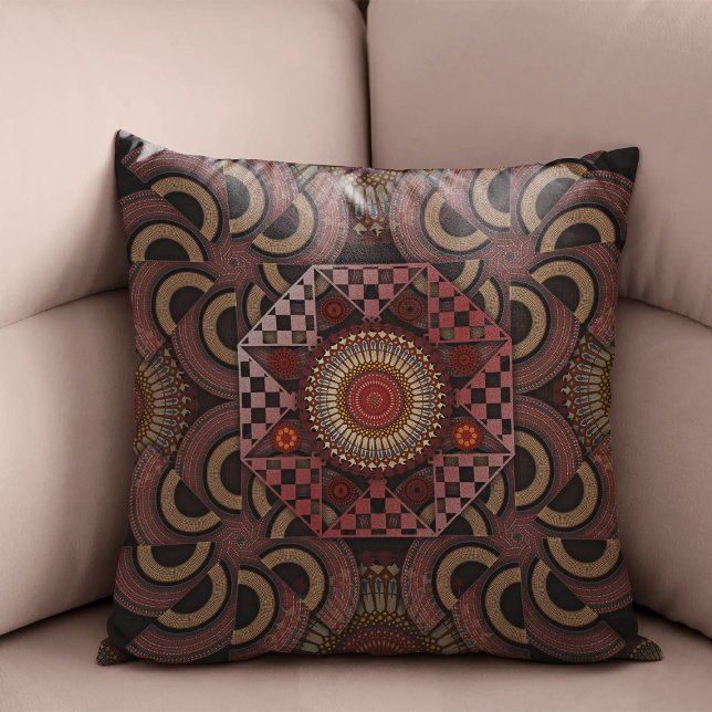 Almofada Mandala de semicírculo étnico com moldura mais sol (Criador carregado)