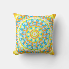 Almofada Mandala de Verão Amarelo Laranja Boho Floral