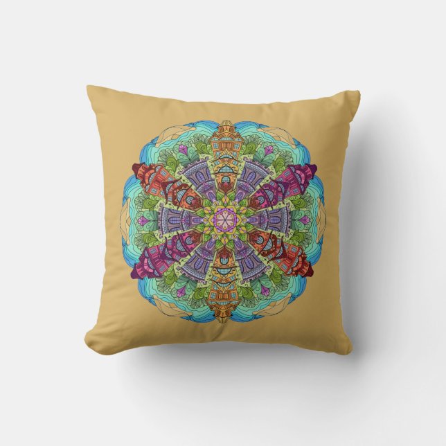 Almofada Mandala Design, VIctorian Homes, Aqua/Tan (Frente)