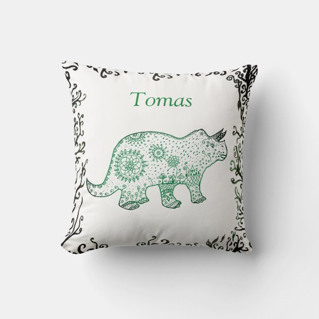 Almofada Mandala Dinosaur Art, Seu Nome Joga Cushion (Frente)