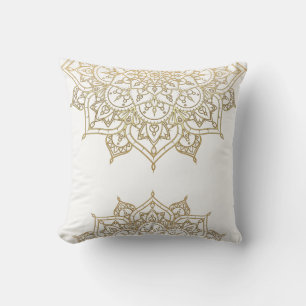Almofada Mandalá Dourado Branco Chic Glamour Moderno Glam