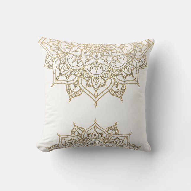 Almofada Mandalá Dourado Branco Chic Glamour Moderno Glam (Frente)