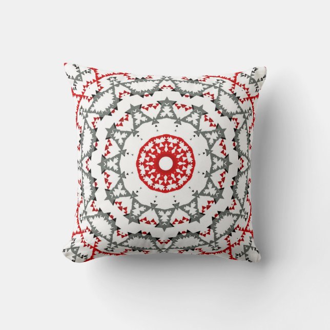 Almofada Mandala em branco, vermelho e khaki. (Frente)